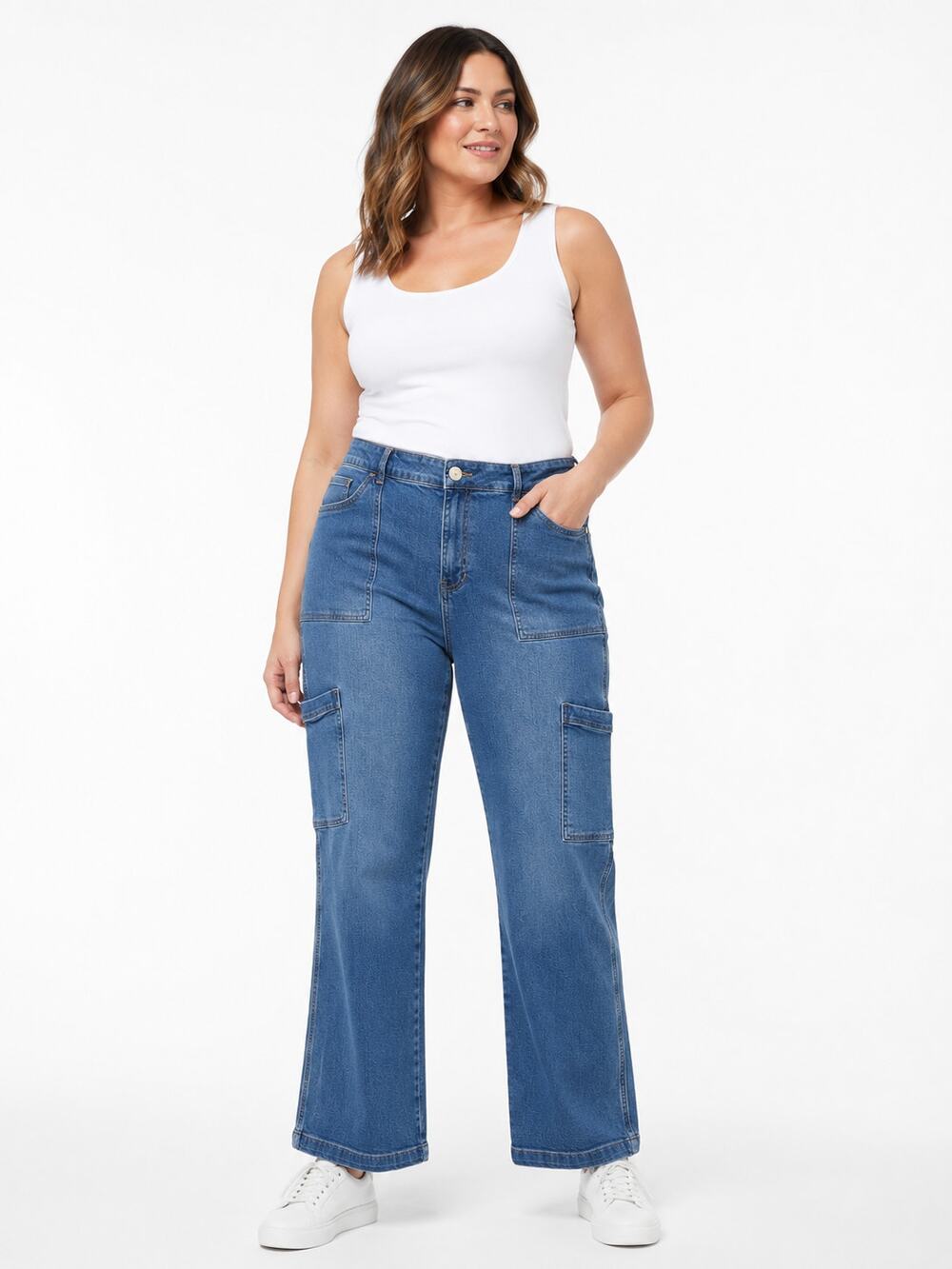 LR4712 And Now This 18W Blue Cargo Pocket Straight Leg Jeans Plus Size 39x29.5